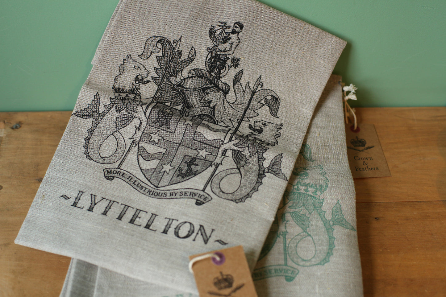 Lyttelton Crest Linen Tea Towel - Crown & Feathers