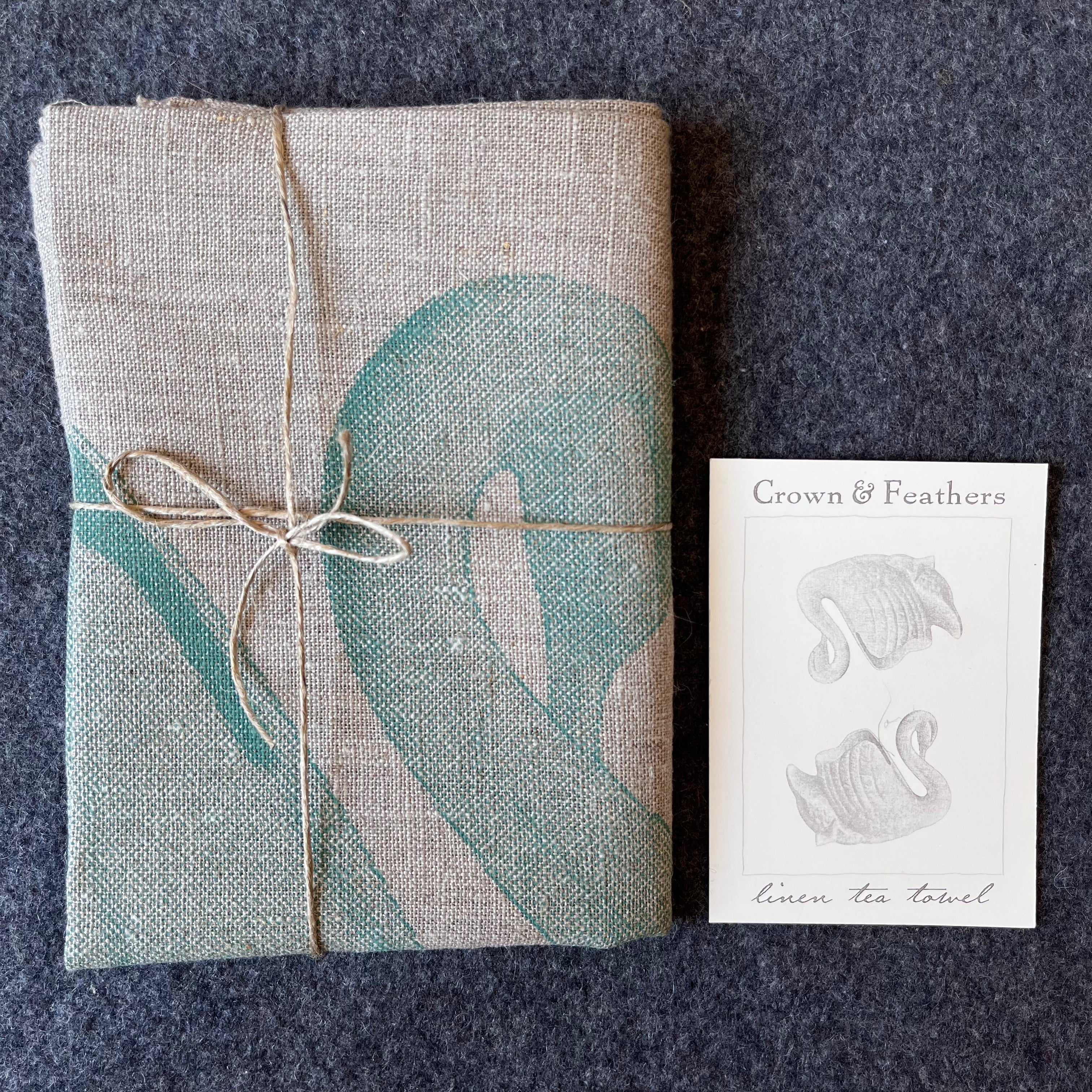 Crown & Feathers Linen Tea Towel - Swan